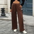 thumbnail image 1 of SYMOID Womens High Waisted Wide Leg Pants with Pockets - Stretchy Nylon Spandex Blend, Coffee | Elastic Drawstring Waist, Casual Comfort for Daily Wear,Size XL, 1 of 6