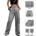 thumbnail image 1 of SYMOID Womens High Waisted Wide Leg Stretchy Cargo Pants with Multi-Pockets & Ankle Drawstring - Nylon-Spandex Blend, Gray,Size 2XL, 1 of 9