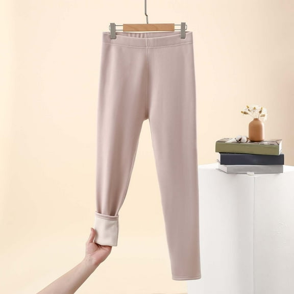 SYMOID Womens Khaki Fleece Lined Leggings - Nylon Spandex Stretch, Elastic Waist, Skinny Ankle Fit - Warm for Fall Winter Casual Wear,Size XL