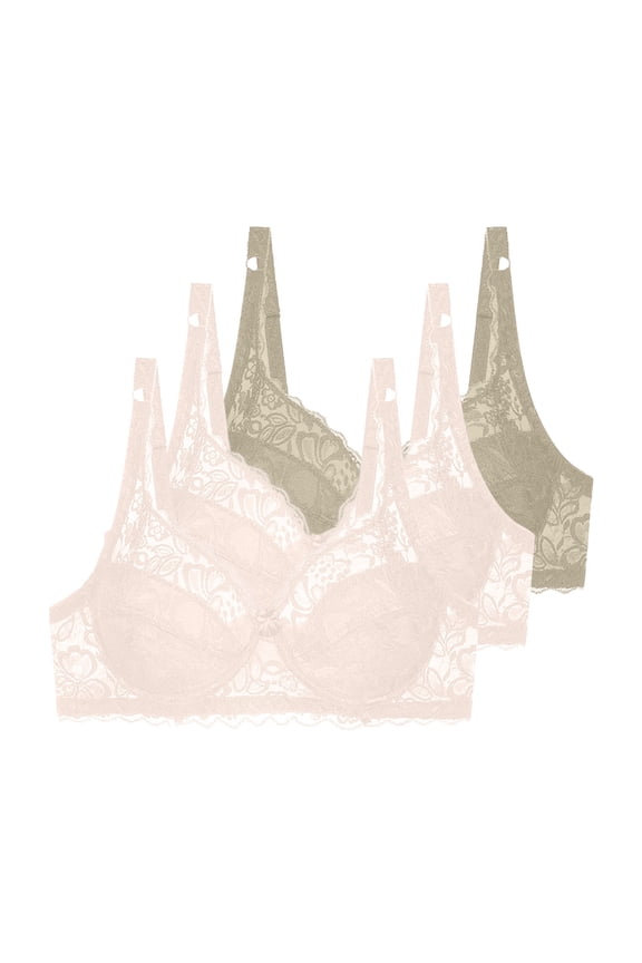Womens Khaki Lace Bra 3-Pack - B/C Cup, Breathable Stretch Fabric, Comfortable Supportive with Adjustable Straps for Everyday Wear,Size 75C