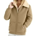 thumbnail image 1 of SYMOID Womens Khaki Sherpa Lined Full Zip Jacket - 100% Polyester Warm Insulated, Casual Outerwear for Cool Days with Ribbed Cuffs & Hem,Size S, 1 of 8