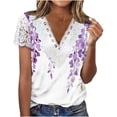 thumbnail image 1 of SYMOID Womens Lace Top V Neck Floral Print Short Sleeve Blouse Relaxed Fit Flowy Spring Summer Casual Shirt,Size L, 1 of 5