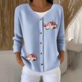 thumbnail image 1 of SYMOID Womens Light Blue Fall Embroidered Cardigan - V-Neck Button-Down 3/4 Sleeve, Soft Lightweight with Pumpkin Floral Accent, Inclusive Sizes S-XXXXXL,Size S, 1 of 6
