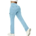 thumbnail image 1 of SYMOID Womens Light Blue High Waisted Stretchy Flared Cargo Pants - Multiple Pockets Retro Chic Casual Work Utility Pants,Size M, 1 of 9