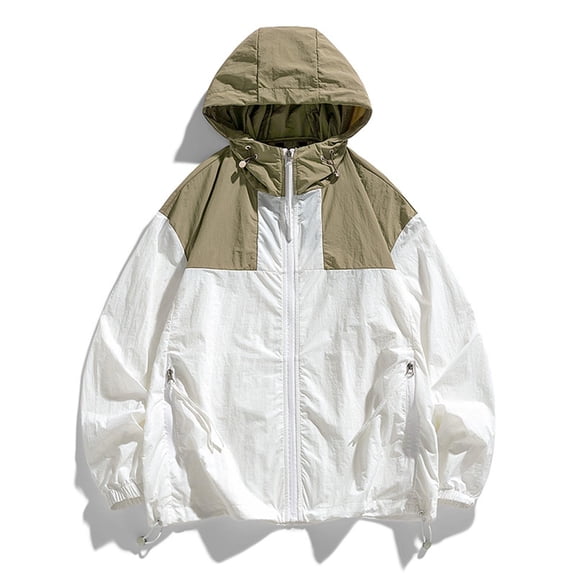 SYMOID Womens Lightweight Breathable UPF 50+ Sun Protection Jacket Color Block Hooded Windbreaker Loose Fit with Pockets White,Size S