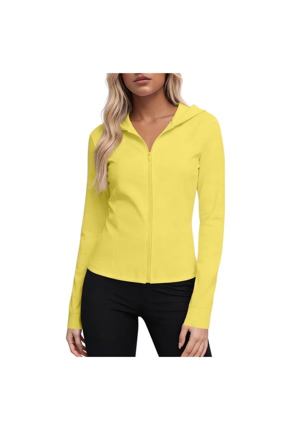 Womens Lightweight Sun Protection Jacket UPF 50+ Hoodie Long Sleeve Full Zip Breathable 4-Way Stretch Active Hiking Running Travel Jacket Yellow,Size 3XL
