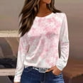 thumbnail image 1 of SYMOID Womens Long Sleeve Crew Neck Pink Floral Top - 95% Polyester 5% Spandex Casual Shirt for Spring/Fall, S-XXL,Size M, 1 of 5