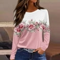 thumbnail image 1 of SYMOID Womens Long Sleeve Floral Top - Pink & White Color Block, Rose Print, Stretchy Soft Casual Blouse for Daily Wear, S-XXL,Size M, 1 of 5