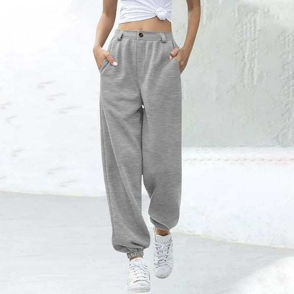 SYMOID Womens Loose Fit High Waisted Comfortable Jogger Pants 100% Polyester with Side Pockets & Cuffed Ankles - Gray,Size 2XL
