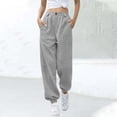 thumbnail image 1 of SYMOID Womens Loose Fit High Waisted Comfortable Jogger Pants 100% Polyester with Side Pockets & Cuffed Ankles - Gray,Size M, 1 of 4