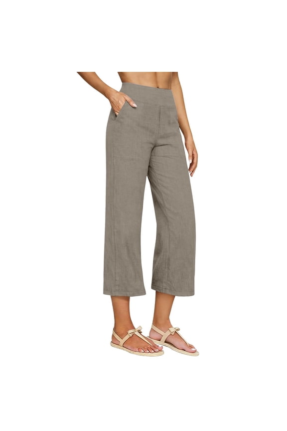 Womens Loose Fit Pants High Waisted Harem Pockets Cotton Casual Lounge Wear Cuffed Hem Brown S-XXL,Size 2XL