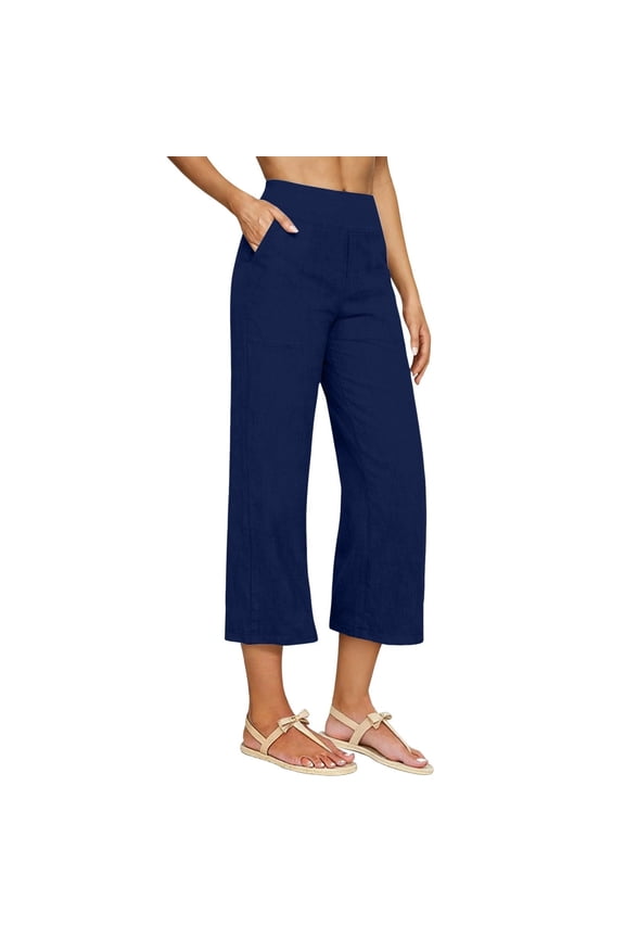 Womens Loose Fit Pants High Waisted Harem Pockets Cotton Casual Lounge Wear Cuffed Hem Brown S-XXL,Size S