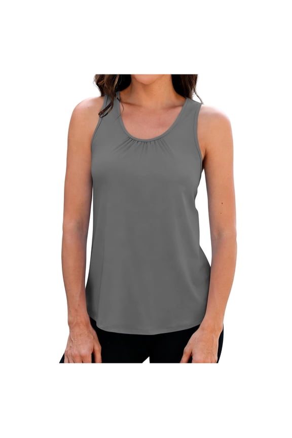Womens Loose Fit Racerback Tank Top with Built in Bra Flowy Workout Shirts for Yoga Gym Running Moisture Wicking Gray,Size M