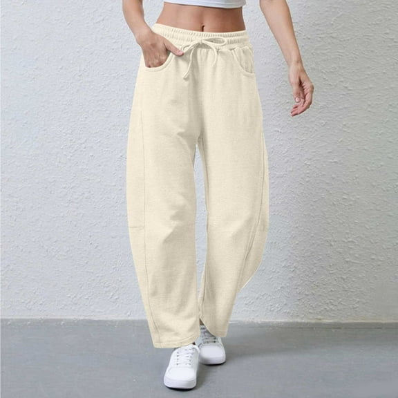 SYMOID Womens Loose Wide Leg Casual Pants with Drawstring Elastic Waist, Side Pockets - Polyester Spandex Blend, Khaki,Size S