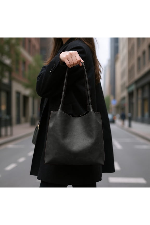 Womens Minimalist Polyester Tote Bag - Lightweight Durable for Everyday Work & Sch-ool, Black/Brown