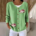 thumbnail image 1 of SYMOID Womens Mint Green Fall Embroidered Cardigan - V-Neck Button-Down 3/4 Sleeve, Soft Lightweight with Pumpkin Floral Detailing, Inclusive Sizes S-XXXXXL,Size 5XL, 1 of 6