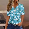 thumbnail image 1 of SYMOID Womens Misses Casual Fashion Printed Short - Sleeved V - Neck Button - Up Lightweight Blouse,Blue,Size L, 1 of 5