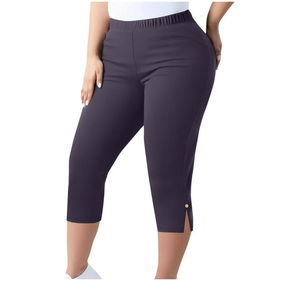 SYMOID Womens Navy Capris for Petite Women - Plus Size L Stretch Yoga Pants & Ladies Capris with Comfortable Fit - Womens Capris Leggings for Yoga and Casual Wear