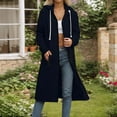 thumbnail image 1 of SYMOID Womens Navy Long Hooded Zip-Up Coat - 100% Polyester Warm Loose Fit, with Side Pockets & Ribbed Cuffs, Great for Daily Shopping/Light Outdoor Walks,Size XL, 1 of 4