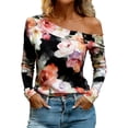 thumbnail image 1 of SYMOID Womens One Shoulder Long Sleeve Top Floral Print Stretchy Asymmetric Blouse Black Floral Slim Fit Tops S-XXL,Size S, 1 of 8