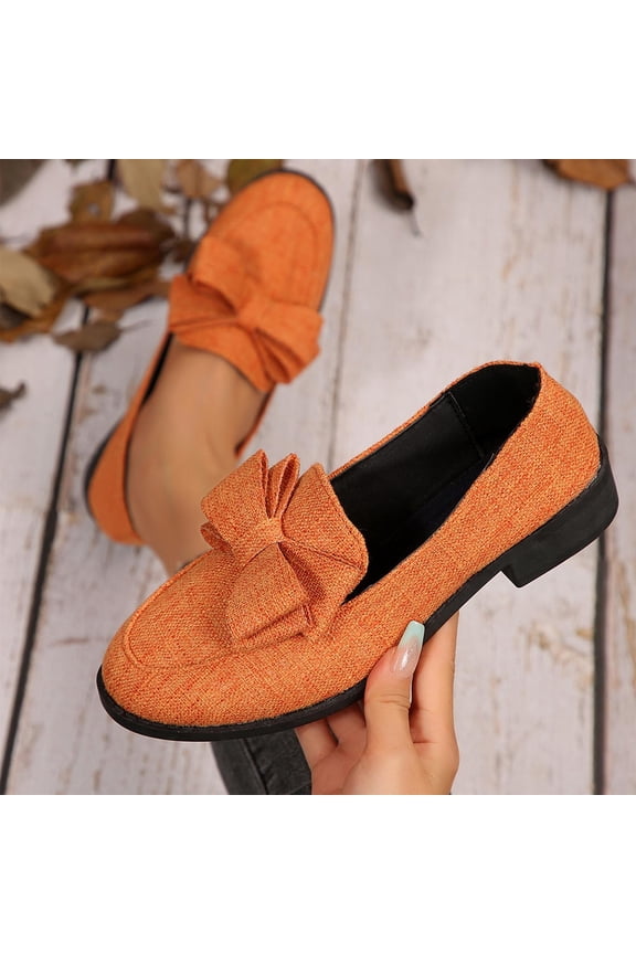 Womens Orange Bow Detail Cloth Loafers - Slip-on Low Block Heel Breathable Comfortable Shoes for Daily Casual Office Outfits,Size 43