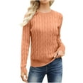 thumbnail image 1 of SYMOID Womens Orange Cable Knit Sweater - 100% Polyester Fall Winter Crew Neck Long Sleeve Soft Cozy Warm for Daily Casual Office Outfits,Size XL, 1 of 7