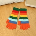 thumbnail image 1 of SYMOID Womens Orange Rainbow Striped Acrylic Knitted Gloves - Warm Free Size Winter Gloves for Cold Weather with Ribbed Cuffs,Size Free Size, 1 of 3