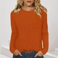 thumbnail image 1 of SYMOID Womens Orange Relaxed Fit Waffle Knit Top - Long Sleeve Crew Neck with Chest Pocket - Casual for Spring & Fall,Size M, 1 of 7