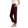 thumbnail image 1 of SYMOID Womens Pants High Waisted Straight Leg Cropped with Pockets, Comfy Pull On Ankle Length Casual Lounge Work Travel Wine,Size 2XL, 1 of 6