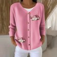 thumbnail image 1 of SYMOID Womens Pink Fall Embroidered Cardigan - V-Neck Button-Down 3/4 Sleeve, Soft Lightweight with Pumpkin Floral Accent, Inclusive Sizes S-XXXXXL,Size M, 1 of 6