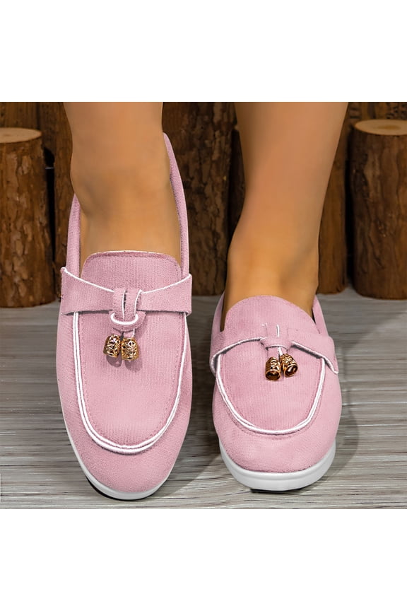 Womens Pink Flock Slip-on Loafers - Tassel Metal Pendant Comfortable Casual Daily Shoes, Size Us 5.5-9.5 (Eu 36-43),Size 43