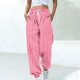 thumbnail image 1 of SYMOID Womens Pink High Waisted Striped Drawstring Pants - Loose Fit Tapered Ankles Poly Cotton Blend,Size L, 1 of 5