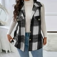 thumbnail image 1 of SYMOID Womens Plaid Sleeveless Vest Black & White Plus Size Button Front Notched Collar with Pockets, Casual Layering Tank Top for Fall,Size 3XL, 1 of 6