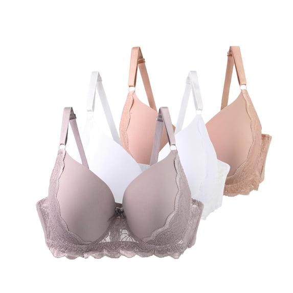SYMOID Womens Plus Size 110C Bras 3 Pack Beige - Supportive Molded Cups, Lace Trim, Soft Stretch for Comfortable Everyday Wear
