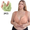 thumbnail image 1 of SYMOID Womens Plus Size Front Closure Bra - Comfortable with Lace, Wide Straps, Full Coverage, 2 Pack, Coffee, Size 3XL, 1 of 9