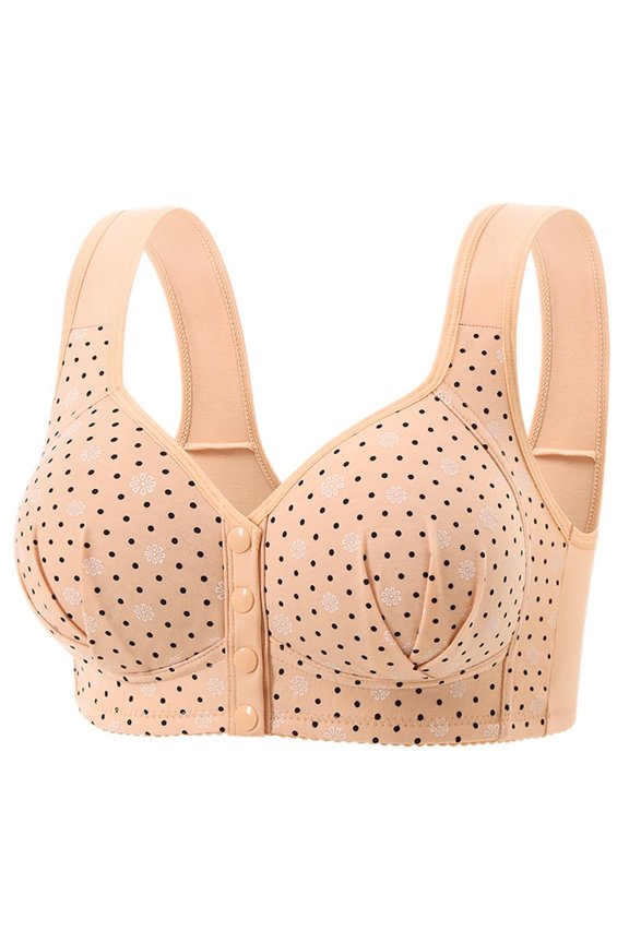 Womens Plus Size Front Closure Bra Wide Strap Full Coverage Wireless Nylon Spandex Comfort Bra Beige,Size 38