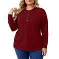 thumbnail image 1 of SYMOID Womens Plus Size Long Sleeve Henley Top with Button Placket and Raglan Sleeves, Relaxed Fit Solid Wine,Size 3XL, 1 of 6
