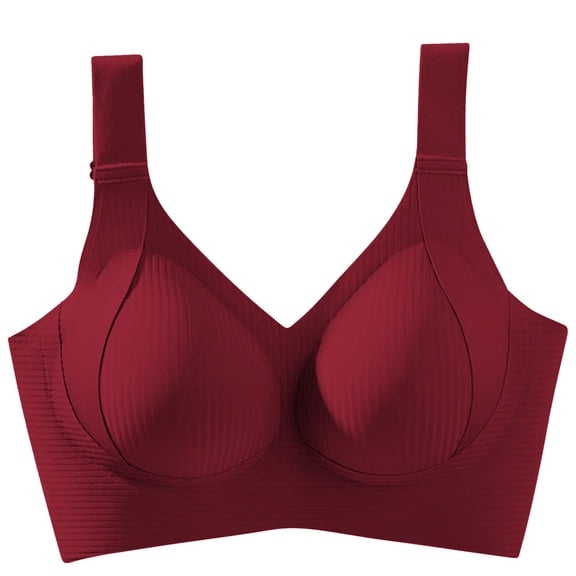 SYMOID Womens Plus Size Wirefree Comfort Bra, Seamless Ribbed Full Coverage V-Neck Everyday Lounge Bra with Adjustable Straps, Wine,Size 5XL