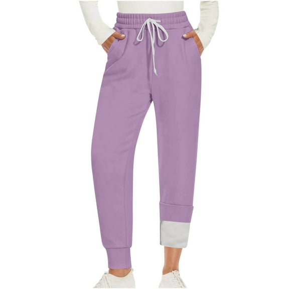SYMOID Womens Purple High Waisted Jogger Pants - Stretchy Polyester Spandex, Cuffed Ankle, Side Pockets, Drawstring Waist - Casual Lounge Wear,Size XL
