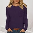 thumbnail image 1 of SYMOID Womens Purple Waffle Knit Top - Relaxed Fit Long Sleeve Crew Neck with Chest Pocket - Casual for Spring & Fall,Size S, 1 of 7