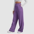 thumbnail image 1 of SYMOID Womens Purple Wide-Leg Pants 100% Polyester - Elastic Drawstring Waist, Side Pockets - - Casual Loose Fit for Daily Comfort,Size M, 1 of 5