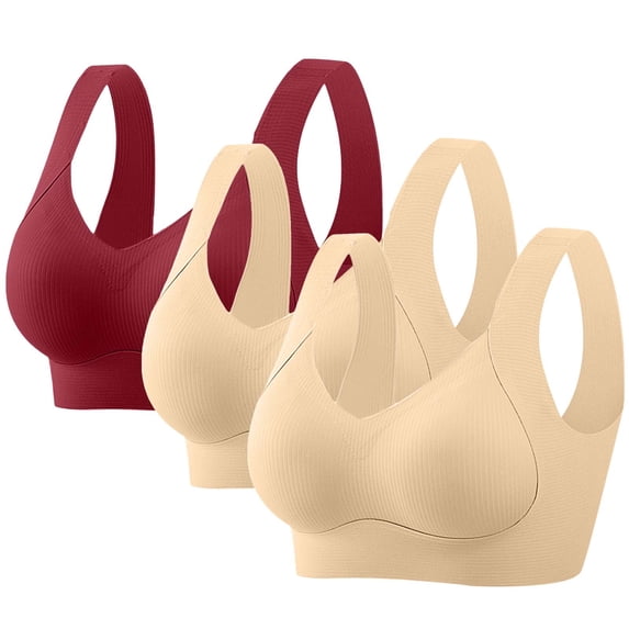 SYMOID Womens Red 3 Pack Sports Bra - Wirefree Seamless Racerback, Plus Size M-5XL, Moisture-Wicking for Yoga & Daily Wear, Wide Straps with Removable Pads,Size 4XL