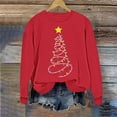 thumbnail image 1 of SYMOID Womens Red Christmas Graphic Sweatshirt - 100% Polyester Festive Loose Crew Neck Long Sleeve Tree String Lights Yellow Star,Size XS, 1 of 5
