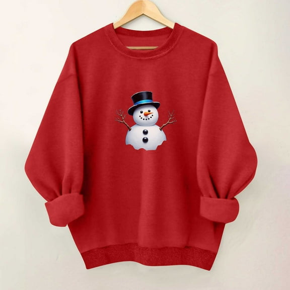 SYMOID Womens Red Christmas Oversized Cotton Sweatshirt, Crew Neck Snowman Graphic Drop Shoulder Casual Winter Festive Top,Size XL