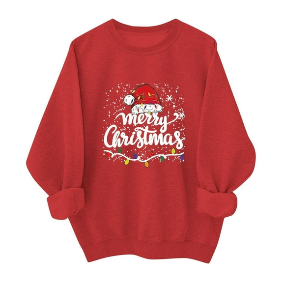 SYMOID Womens Red Christmas Sweatshirt, Cotton Oversized Crew Neck, Festive Loose Fit, S-XXL,Size S