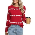 thumbnail image 1 of SYMOID Womens Red Heart Pattern Sweater - Long Sleeve Crew Neck, 100% Polyester Cozy Relaxed Fit for Fall Winter & Valentine’s Day,Size L, 1 of 4