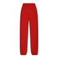 thumbnail image 1 of SYMOID Womens Red High Waisted Jogger Pants 100% Polyester Elastic Drawstring Waist Cuffed Ankles Side Pockets,Size S, 1 of 7
