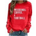 thumbnail image 1 of SYMOID Womens Red Long Sleeve Crew Neck Graphic Sweatshirt - Soft 100% Polyester, Relaxed Fit, "Weekends Coffee & Football" Print for Game Days & Casual Wear,Size L, 1 of 3