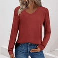 thumbnail image 1 of SYMOID Womens Red Long Sleeve V Neck Raglan Top - 95% Polyester 5% Spandex Stretch, Relaxed Fit Casual Everyday Shirt for Walmart,Size L, 1 of 7