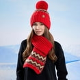 thumbnail image 1 of SYMOID Womens Red Winter Beanie and Scarf Set - Warm Knitted with Pom Pom, Stretchy Cozy, One Size Fits Most for Festive Gatherings & Cold Weather Daily Use,Size Free Size, 1 of 6